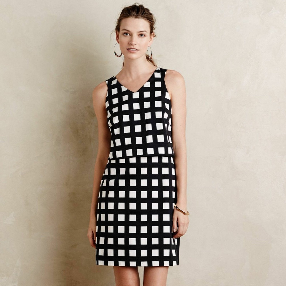Anthropologie Black & White Gridway Shift Dress